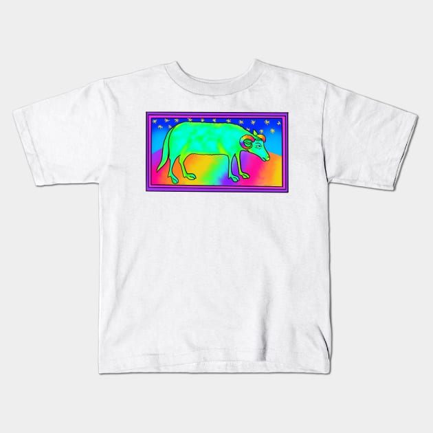 Bad Medieval Art Disgruntled Disco Rainbow 90s Frank Style Sheep Kids T-Shirt by JamieWetzel